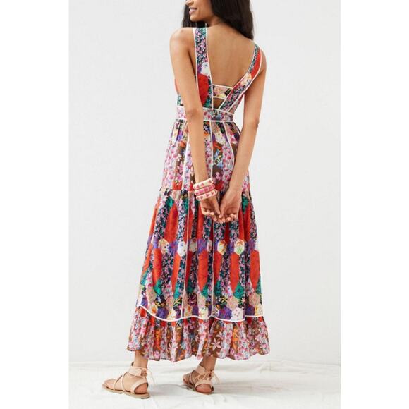 Anthropologie Dress 2P Bhanuni by Jyoti Square Neck Maxi Floral Patchwork Boho - Picture 3 of 16